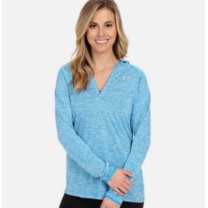 UNDER ARMOUR WOMEN'S TECH TWIST HOODIE HENLEY BLUE SHIRT M / L